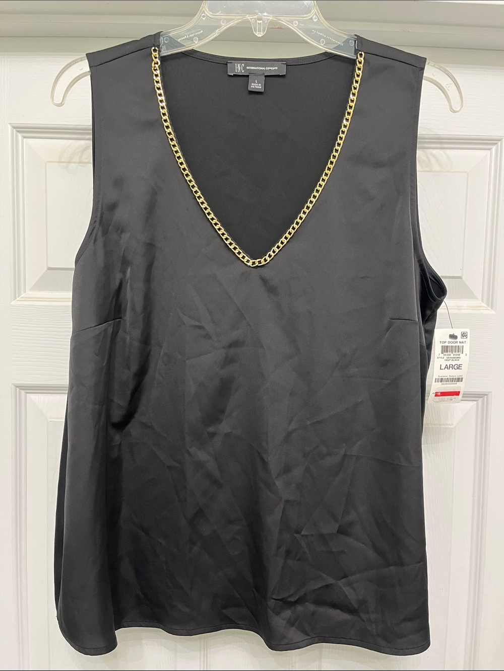 Sleeveless V Neck Blouse With Gold Chain Detail by International Concepts NWT